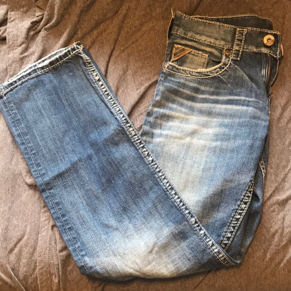 Mens Grayson straight silver jeans